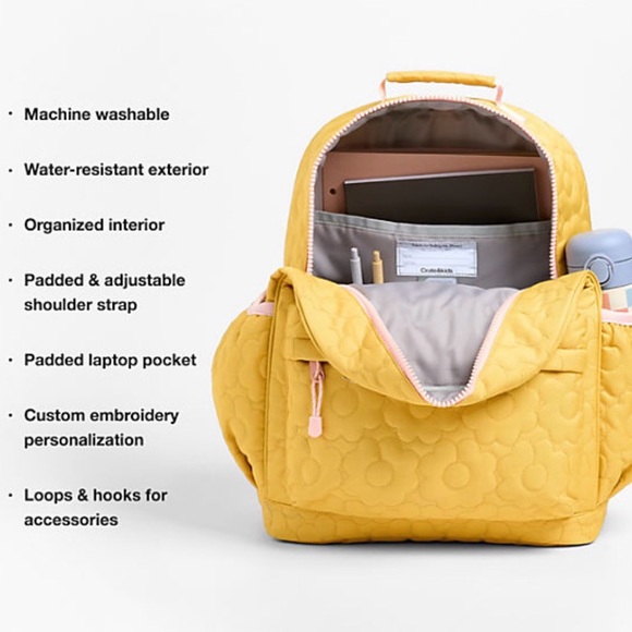 Crate & Kids Dreamer Colorblock Navy and Ochre Large Kids Backpack - Picture 6 of 15